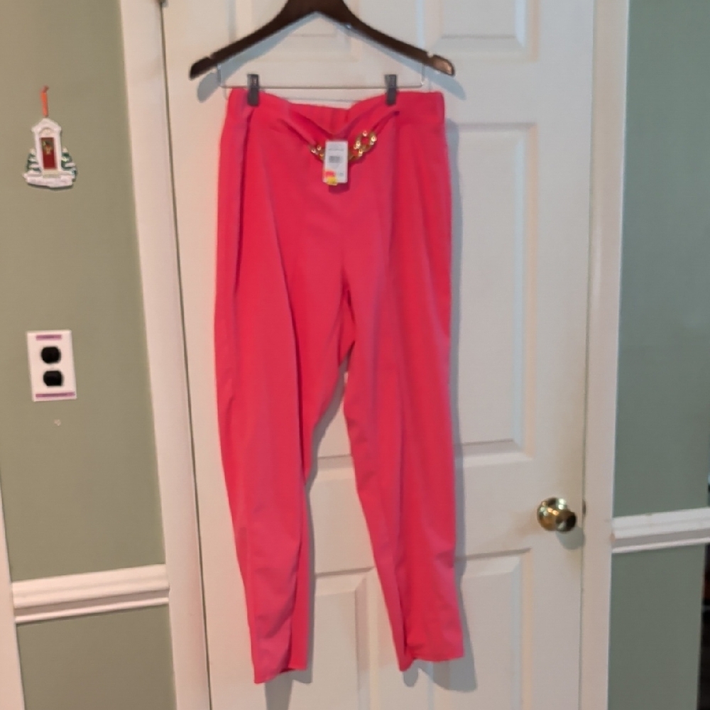 Love Pink Trousers with Gold Chain Accent